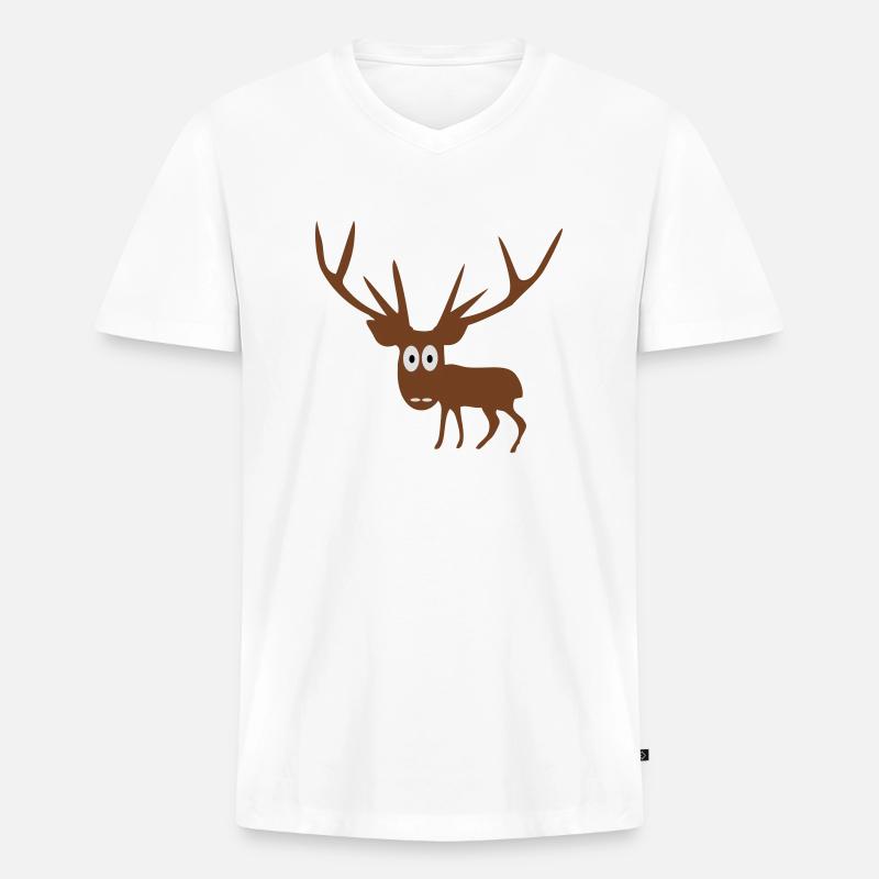 Hirsch - Männer Premium Bio T-Shirt mit V-Ausschnitt - Weiß