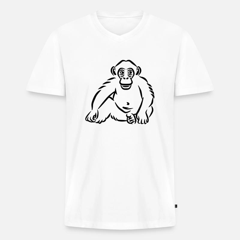 Affe - Männer Premium Bio T-Shirt mit V-Ausschnitt - Weiß