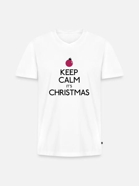keep calm its christmas - Men's Premium Organic T-shirt with V-neck - white