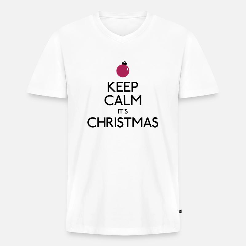 Keep Calm Christmas - Männer Premium Bio T-Shirt mit V-Ausschnitt - Weiß