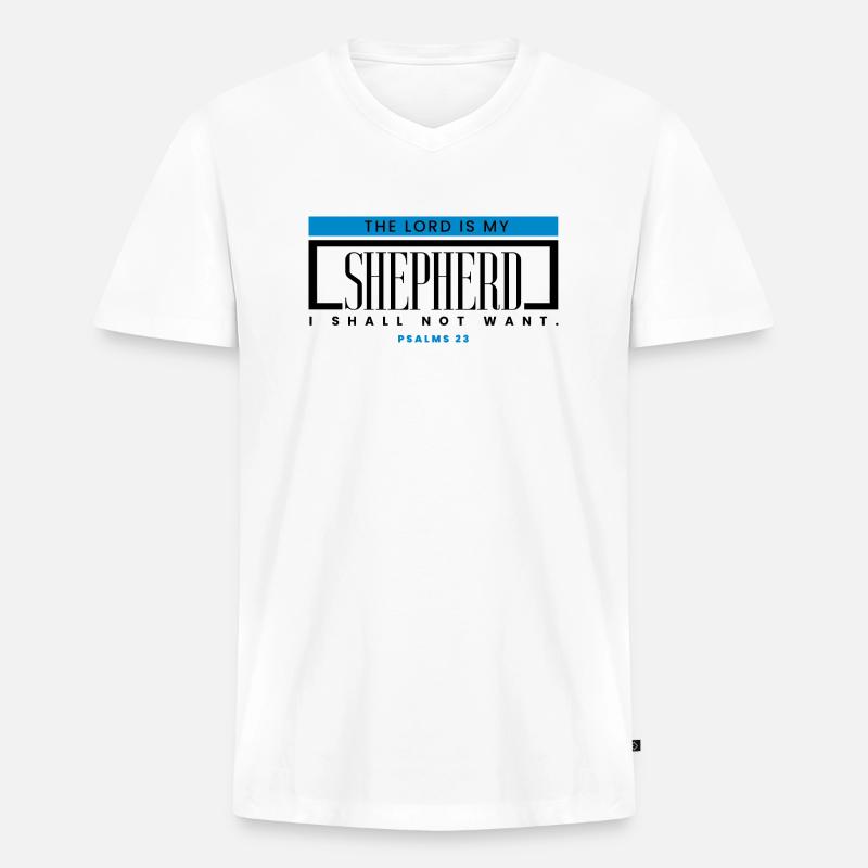 Der Herr ist mein Hirte - Männer Premium Bio T-Shirt mit V-Ausschnitt - Weiß