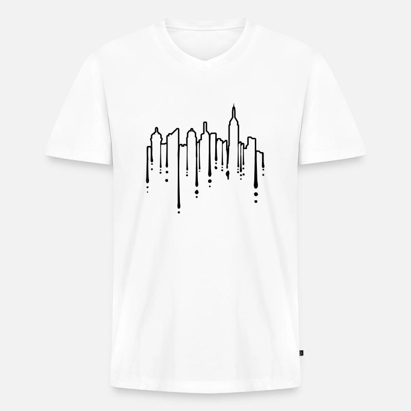 Silhouette Graffiti Hochhäuser - Männer Premium Bio T-Shirt mit V-Ausschnitt - Weiß