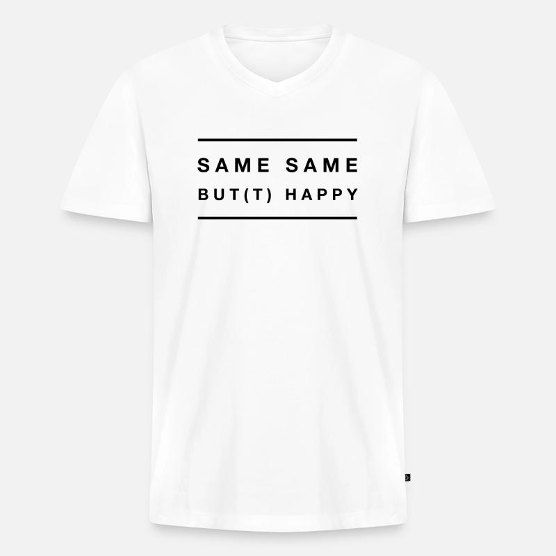 same same but happy - Männer Premium Bio T-Shirt mit V-Ausschnitt - Weiß