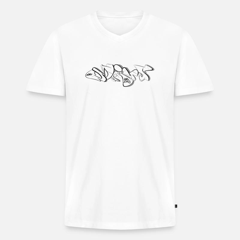 Black Lines Micro Graffiti - Männer Premium Bio T-Shirt mit V-Ausschnitt - Weiß