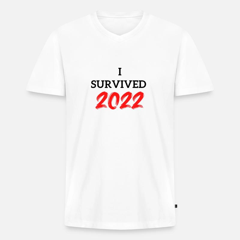 I Survived 2022 - Männer Premium Bio T-Shirt mit V-Ausschnitt - Weiß
