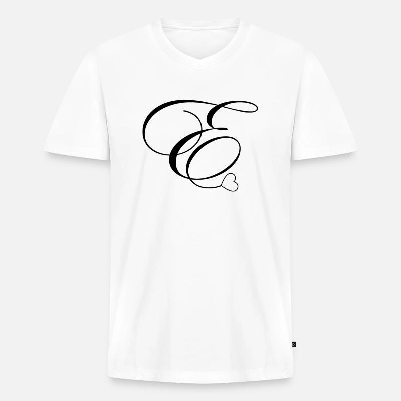 Buchstabe e Kalligraphie Herz - Männer Premium Bio T-Shirt mit V-Ausschnitt - Weiß