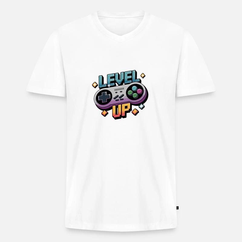 Level Up – Gaming Controller - Männer Premium Bio T-Shirt mit V-Ausschnitt - Weiß