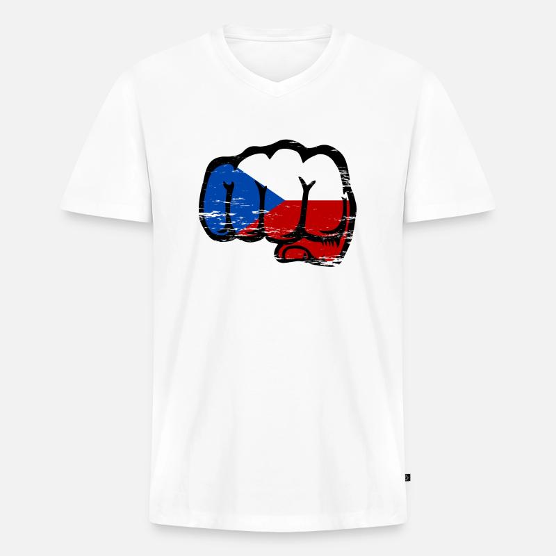 Tschechien Faust Flagge used - Männer Premium Bio T-Shirt mit V-Ausschnitt - Weiß
