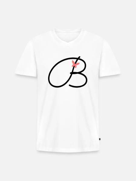 Lettre B Lettre initiale Papillon - T-shirt encolure en V Premium bio Homme - blanc
