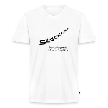 "Slackline –Gravité, équilibre - T-shirt encolure en V Premium bio Homme - blanc - Devant - Nico (187cm)