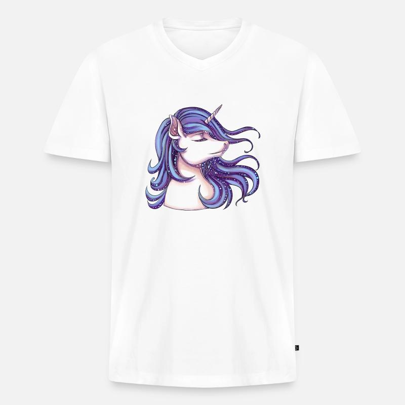 Einhorn mit Glitzer - Männer Premium Bio T-Shirt mit V-Ausschnitt - Weiß