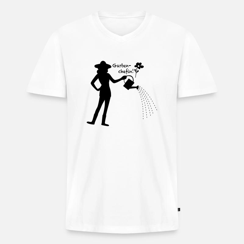 gartenchefin - Männer Premium Bio T-Shirt mit V-Ausschnitt - Weiß