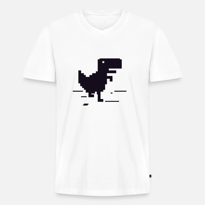 Retro Pixel Dinosaurier - Männer Premium Bio T-Shirt mit V-Ausschnitt - Weiß
