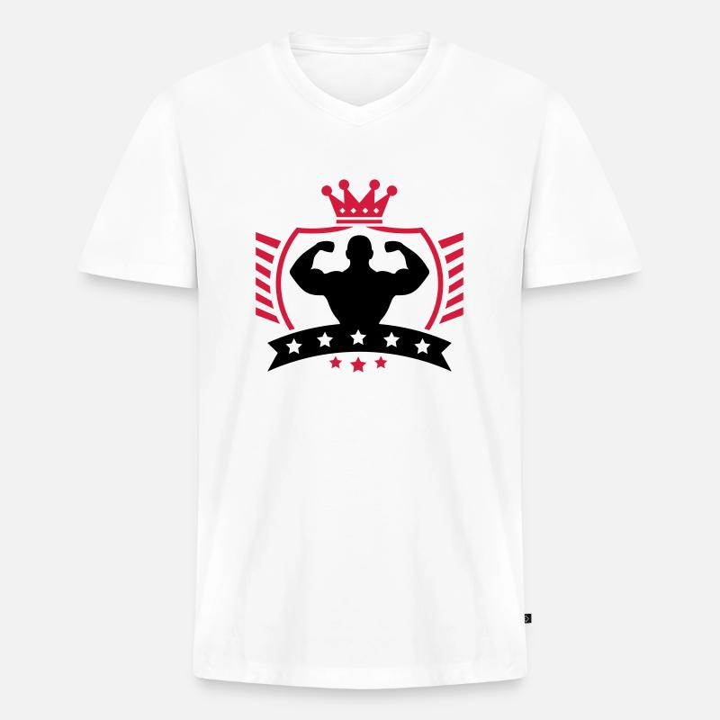 bodybuilder_shield_ym2 - Männer Premium Bio T-Shirt mit V-Ausschnitt - Weiß