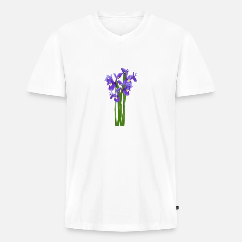Blumen Frühling Iris Schwertlilien - Geschenkidee - Männer Premium Bio T-Shirt mit V-Ausschnitt - Weiß