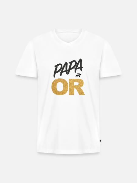 Papa en Or - T-shirt encolure en V Premium bio Homme - blanc