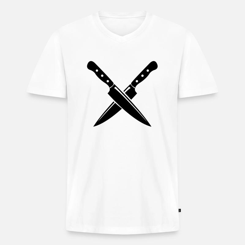 messer_01 - Männer Premium Bio T-Shirt mit V-Ausschnitt - Weiß