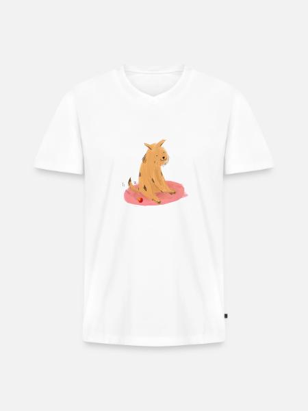 Doggo & Ball - Männer Premium Bio T-Shirt mit V-Ausschnitt - Weiß