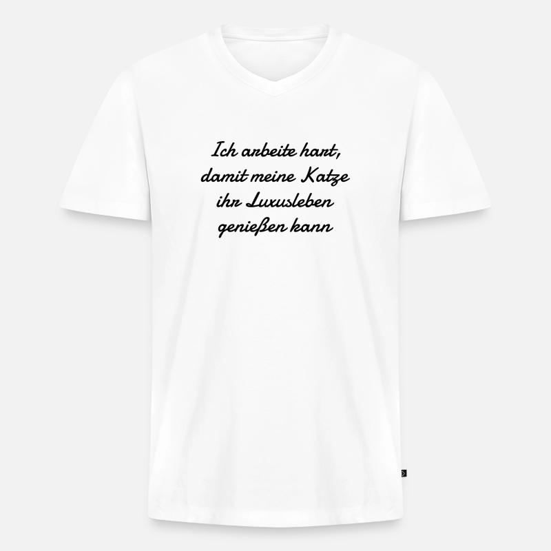 katze - Luxusleben einer Katze - Männer Premium Bio T-Shirt mit V-Ausschnitt - Weiß
