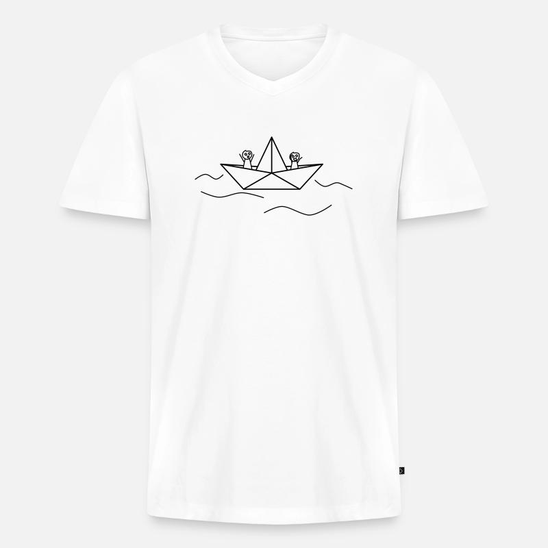 Papierboot - Männer Premium Bio T-Shirt mit V-Ausschnitt - Weiß