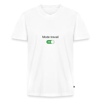 Mode of work on - Men's Premium Organic T-shirt with V-neck - white - Front - Nico (187cm)