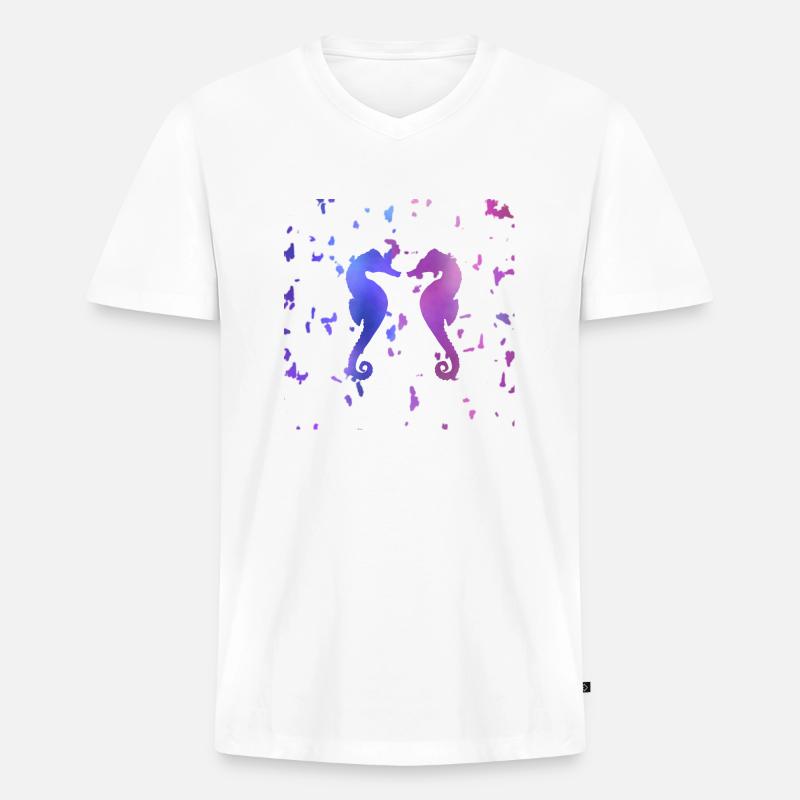 Seepferd, Seepferdchen - Männer Premium Bio T-Shirt mit V-Ausschnitt - Weiß