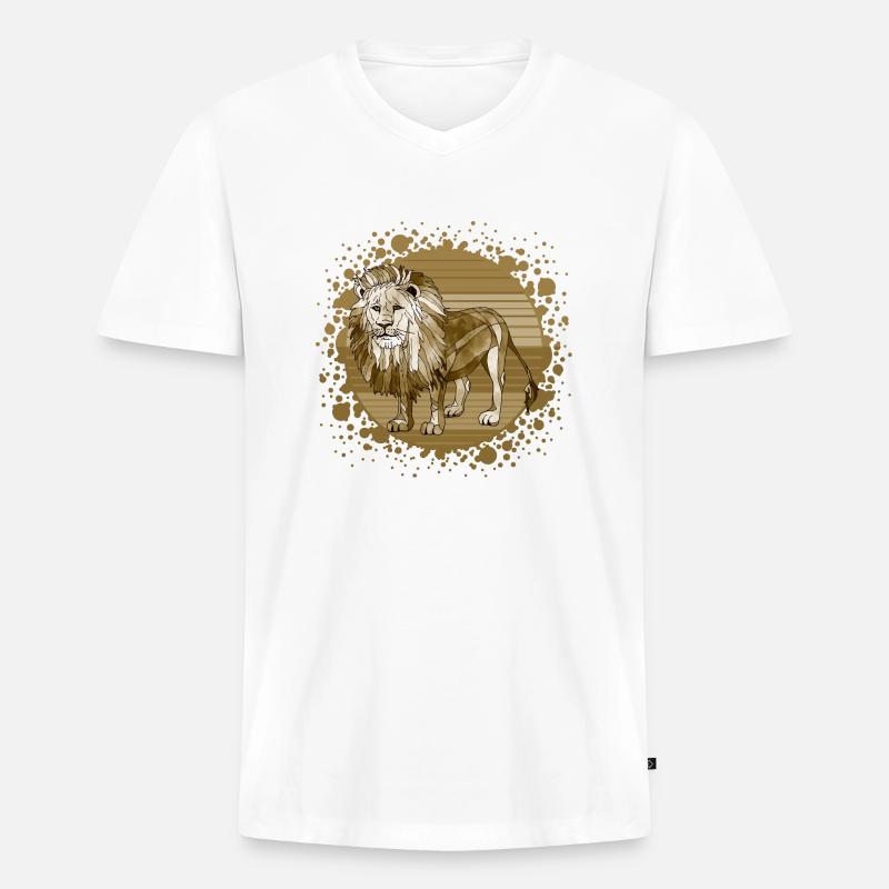 Löwe - Männer Premium Bio T-Shirt mit V-Ausschnitt - Weiß