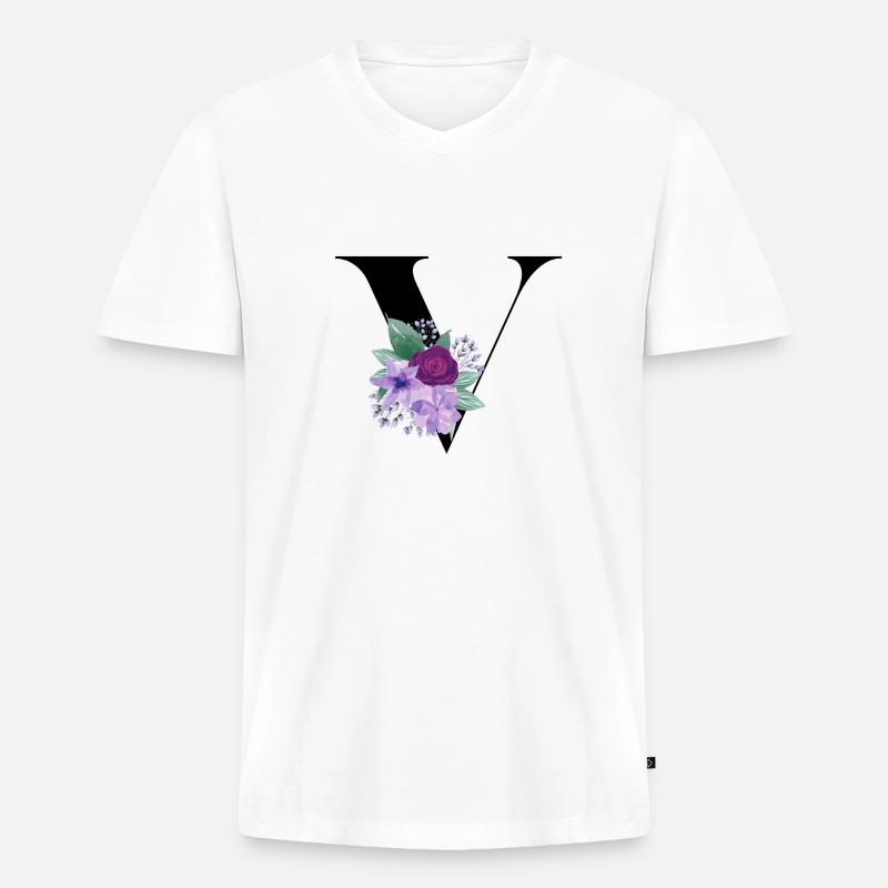 Buchstabe V blühende - Männer Premium Bio T-Shirt mit V-Ausschnitt - Weiß