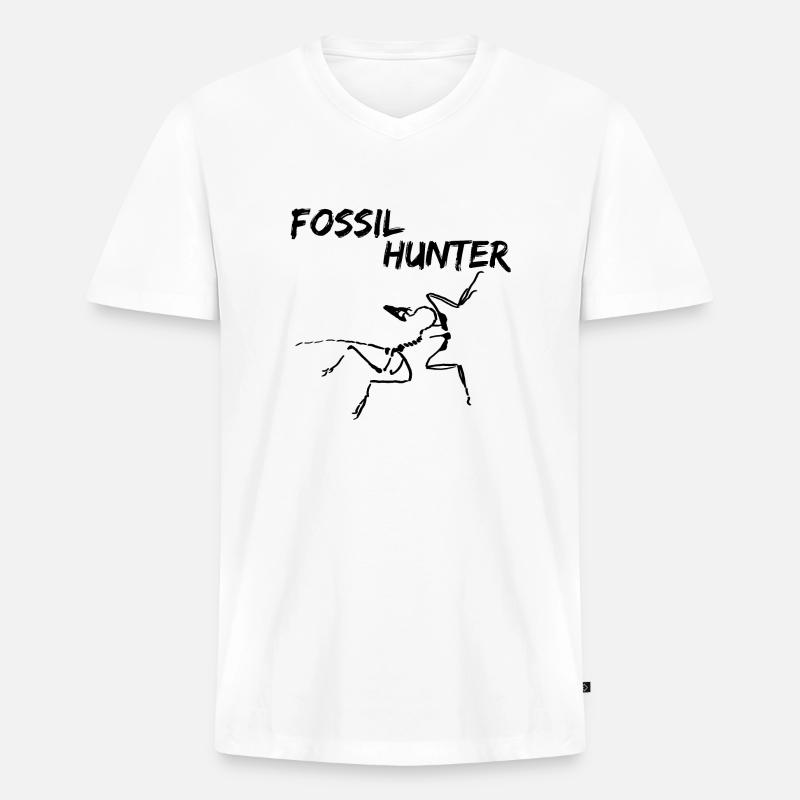 fossil hunter mit archäopteryx - Männer Premium Bio T-Shirt mit V-Ausschnitt - Weiß