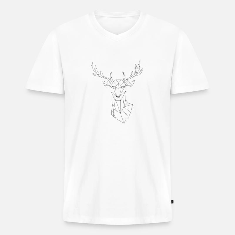 Poligonhirsch - Männer Premium Bio T-Shirt mit V-Ausschnitt - Weiß