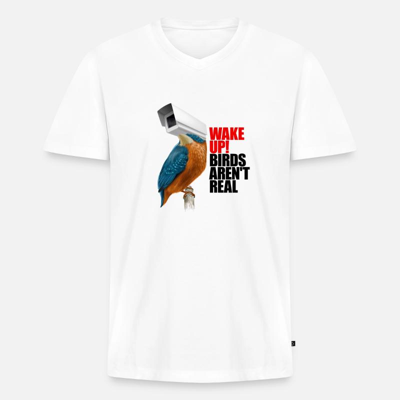 birds aren't real - Männer Premium Bio T-Shirt mit V-Ausschnitt - Weiß