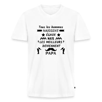 Futur Papa - T-shirt encolure en V Premium bio Homme - blanc - Devant - Nico (187cm)