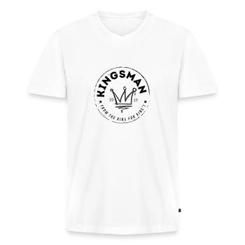 Kingsman Brand - Männer Premium Bio T-Shirt mit V-Ausschnitt - Weiß - Vorne - Nico (187cm)