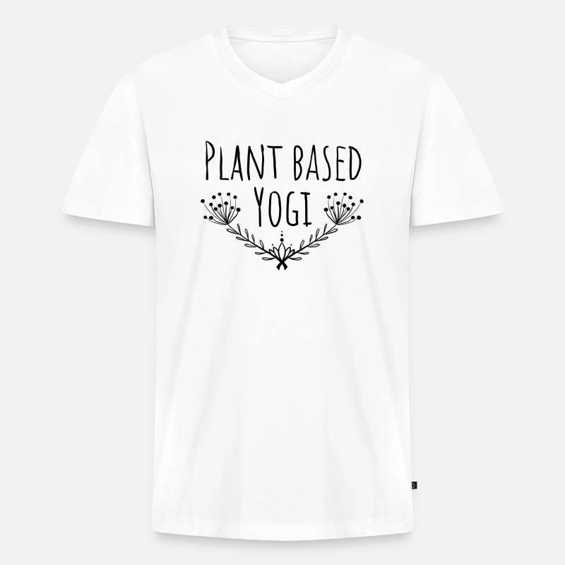 Plant Based Yogi - Männer Premium Bio T-Shirt mit V-Ausschnitt - Weiß