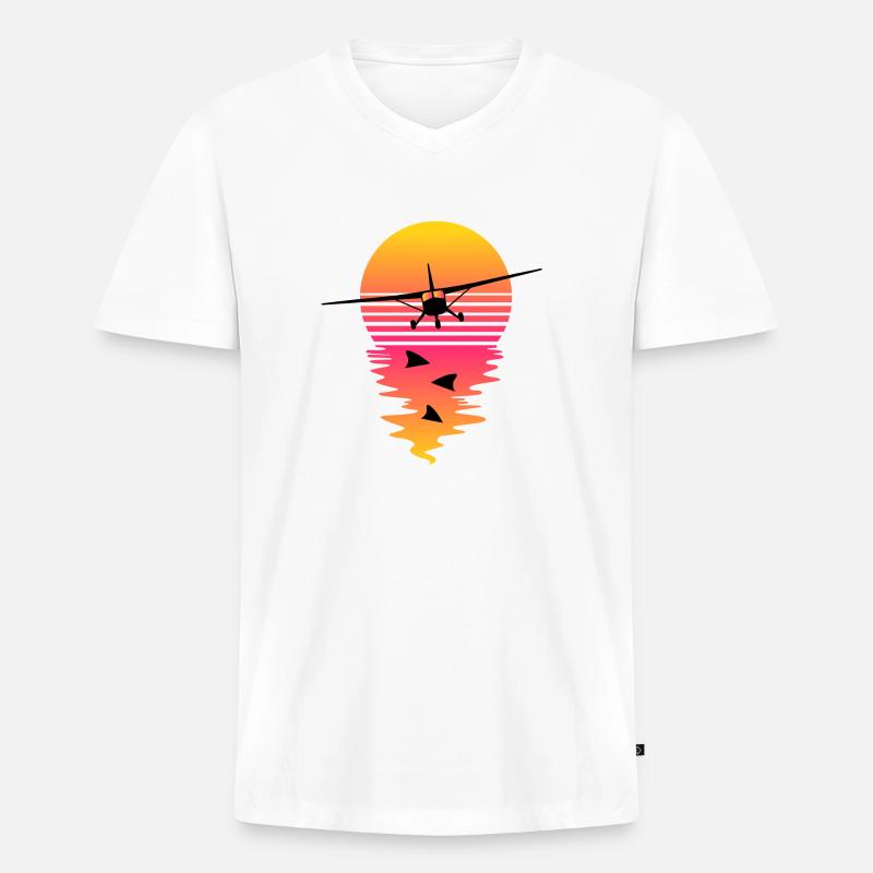 Synthwave Flight - Männer Premium Bio T-Shirt mit V-Ausschnitt - Weiß