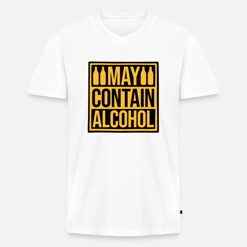 Hinweis May Contain Alcohol - Männer Premium Bio T-Shirt mit V-Ausschnitt - Weiß