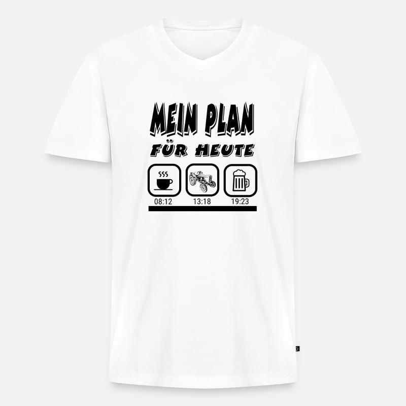 Traktor - Männer Premium Bio T-Shirt mit V-Ausschnitt - Weiß