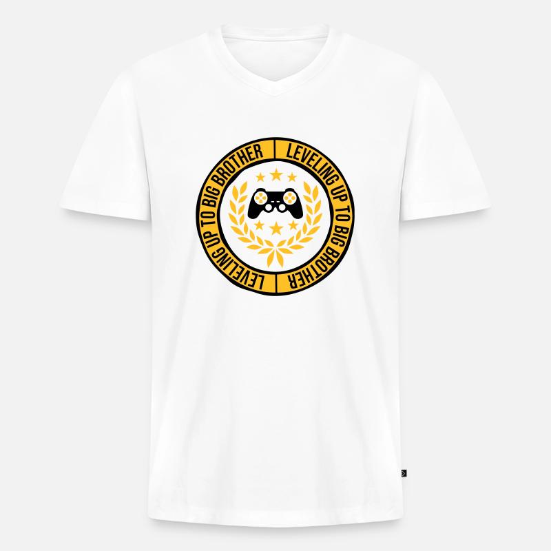 Leveling up big brother - Männer Premium Bio T-Shirt mit V-Ausschnitt - Weiß