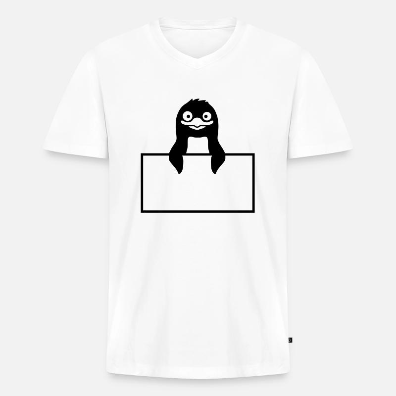 Schild Pinguin Text einfügen - Männer Premium Bio T-Shirt mit V-Ausschnitt - Weiß