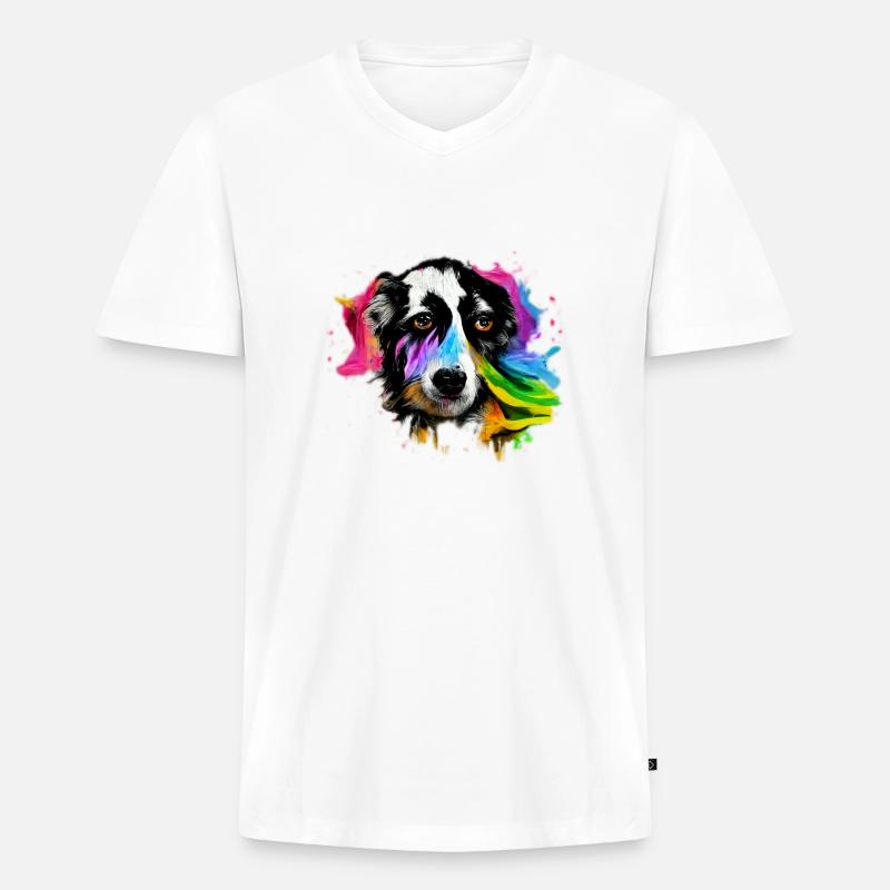 Australian Shepherd Design - bunt - Männer Premium Bio T-Shirt mit V-Ausschnitt - Weiß