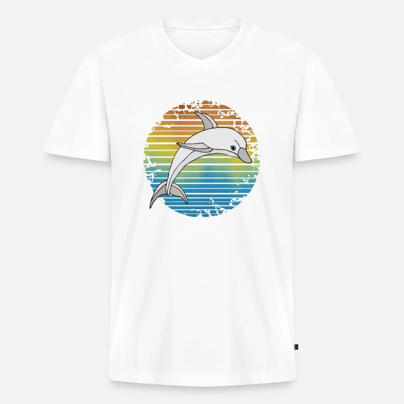 Delfin - Männer Premium Bio T-Shirt mit V-Ausschnitt - Weiß