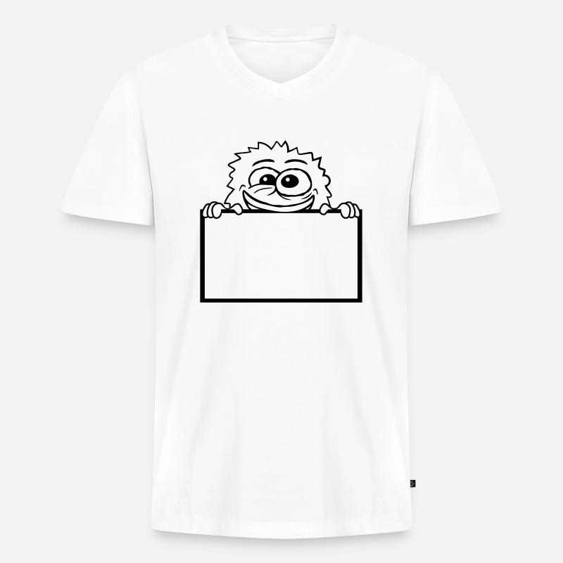 Comic Monster hinter Mauer - Männer Premium Bio T-Shirt mit V-Ausschnitt - Weiß