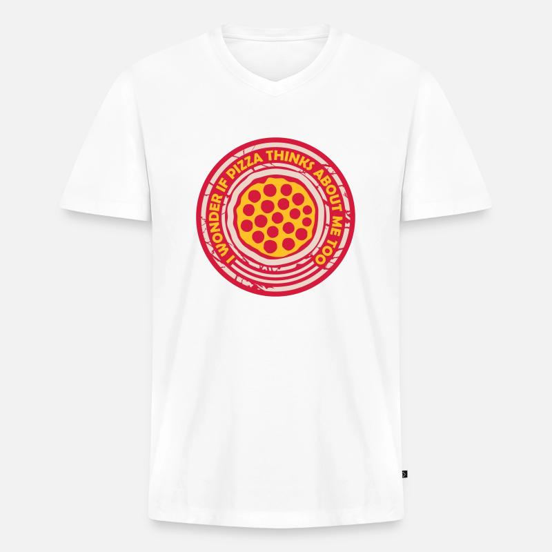pizza thinks about me - Männer Premium Bio T-Shirt mit V-Ausschnitt - Weiß