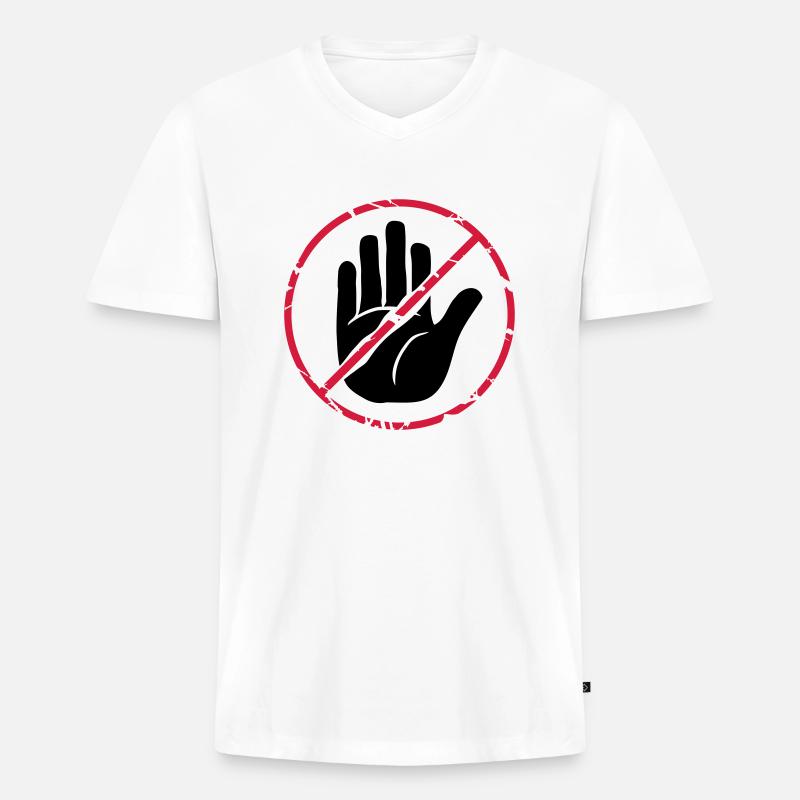 Stop Zeichen Hand durchgestrichen - Männer Premium Bio T-Shirt mit V-Ausschnitt - Weiß
