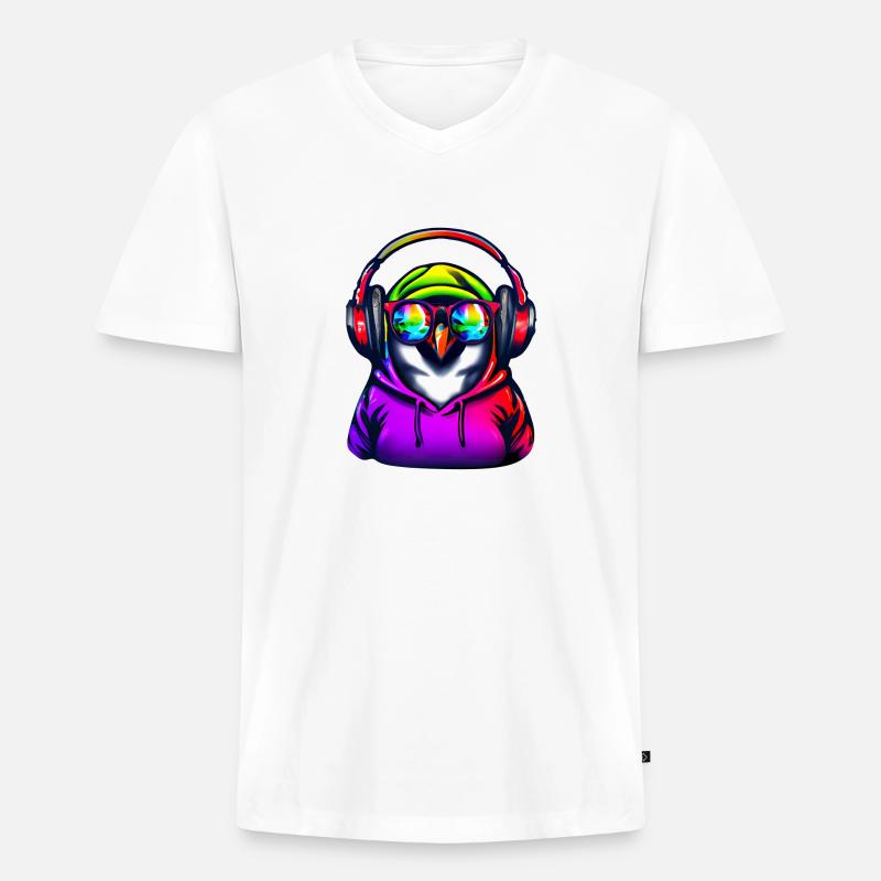 Pinguin mit Pullover und Sonnenbrille - Männer Premium Bio T-Shirt mit V-Ausschnitt - Weiß