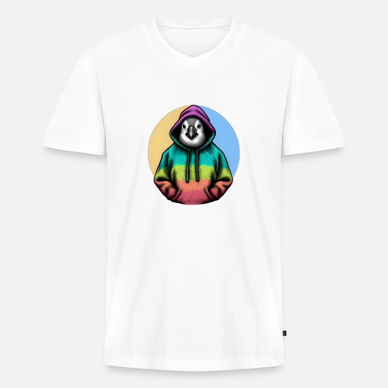 Klassiker Pinguin mit Pullover - Männer Premium Bio T-Shirt mit V-Ausschnitt - Weiß