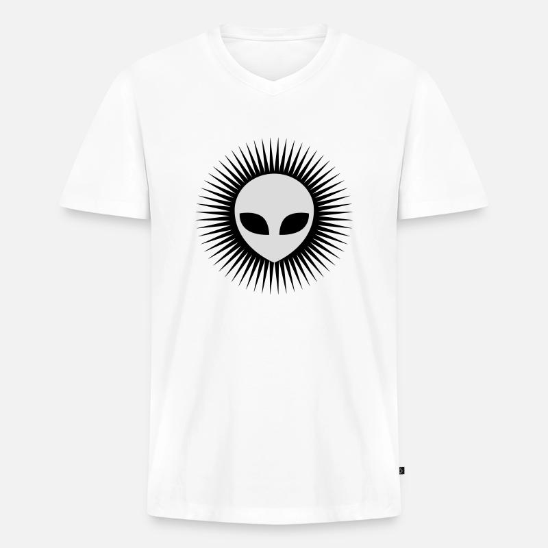 Strahlen Alien Kopf grau - Männer Premium Bio T-Shirt mit V-Ausschnitt - Weiß