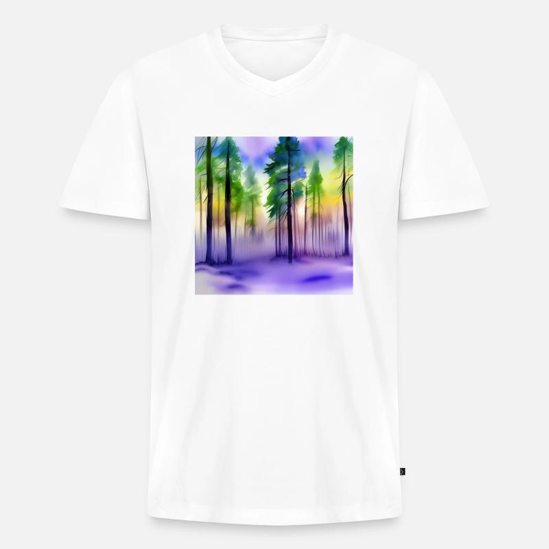 Abend im Aquarellwald - Männer Premium Bio T-Shirt mit V-Ausschnitt - Weiß