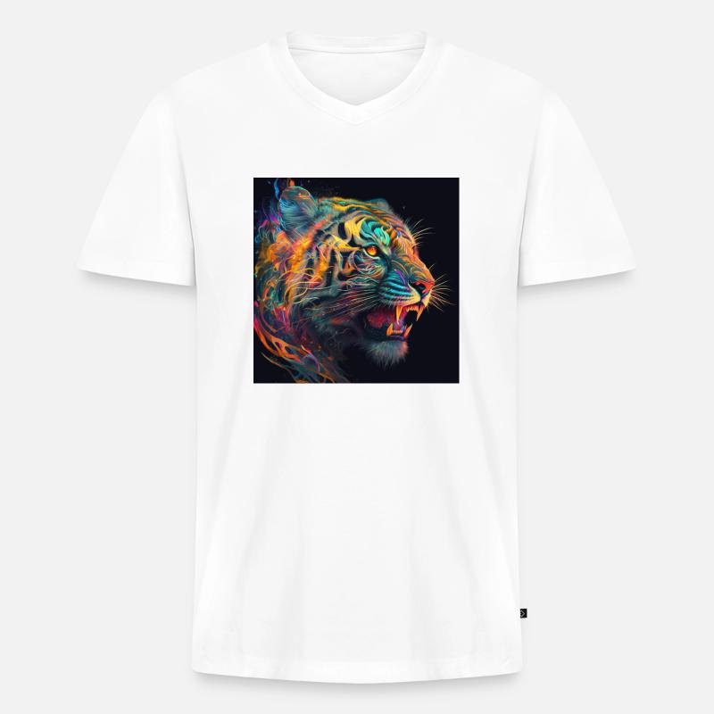 Farbiger Tiger, einzigartiges Design - Männer Premium Bio T-Shirt mit V-Ausschnitt - Weiß
