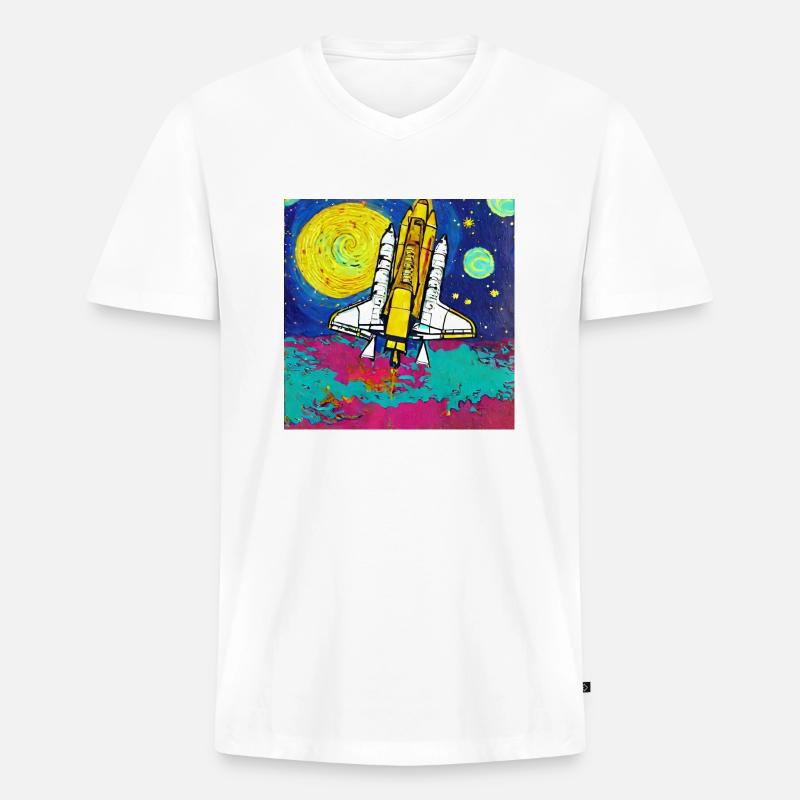 Space Shuttle Van Gogh - Männer Premium Bio T-Shirt mit V-Ausschnitt - Weiß
